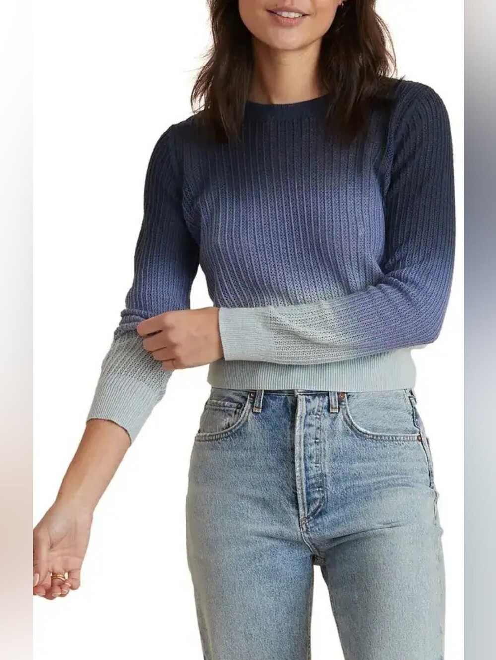Marine Layer Jess Crew Neck Sweater In Blue Ombre Size Medium Cashmere Blend